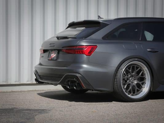 Alternative view of aFe 20-22 Audi RS6 Avant V8 4L (tt) MACH Force-Xp 3in to 2.5in 304 SS Cat-Back Exhaust w/ Black Tip