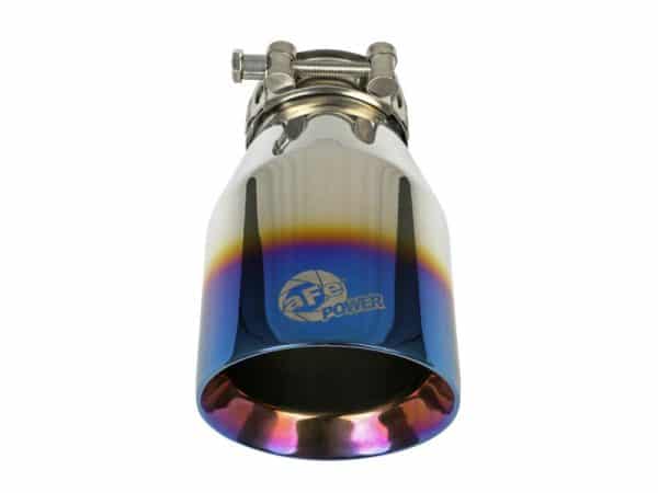 aFe Mach Force XP 304 Stainless Steel Clamp-On Exhaust Tip 2.5in Inlet / 4in Outlet - Blue Flame - Image 3