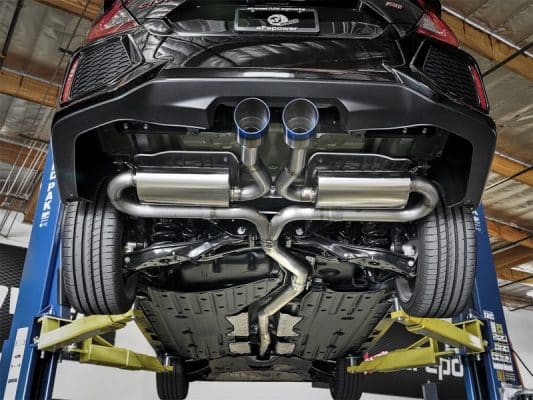 Alternative view of aFe Takeda 3in 304 SS Cat-Back Exhaust System w/ Blue Tips 2017+ Honda Civic Si 4Dr I4 1.5L (t)