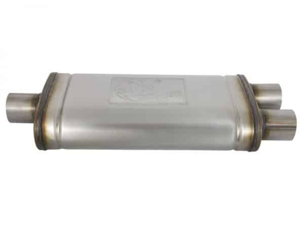 aFe MACHForce XP SS Muffler 2.5in Center Inlet / 2.5in Dual Outlets 18in L x 9in W x 4in H Body - Image 3