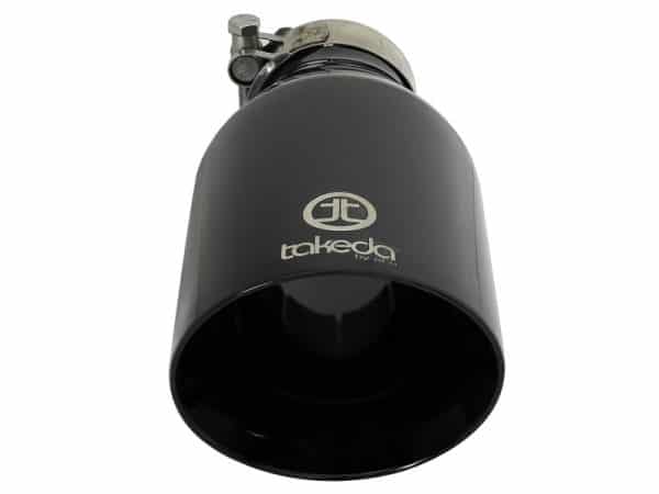 aFe Takeda 409 SS Clamp-On Exhaust Tip 2.5in. Inlet / 4.5in. Outlet / 9in. L - Black - Image 2