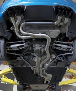 Alternative view of aFe 16-18 BMW M2 L6-3.0L MACH Force-Xp 3in to 2.5in 304 SS Cat-Back Exhaust System-Quad Black Tips