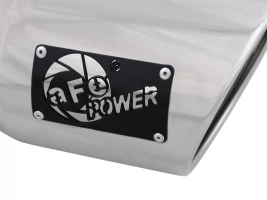 Alternative view of aFe MACH Force-XP 304 SS Right Side Single Wall Polished Exhaust Tip 4in Inlet x 6in Outlet x 12in L
