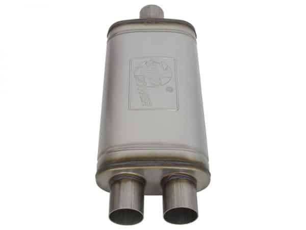 aFe MACHForce XP SS Muffler 2.5in Center Inlet / 2.5in Dual Outlets 18in L x 9in W x 4in H Body - Image 2