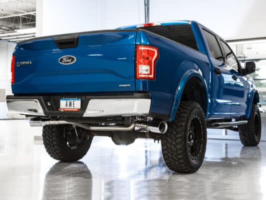 Alternative view of AWE Tuning 2015+ Ford F-150 0FG Dual Exit Performance Exhaust System w/5in Chrome Silver Tips