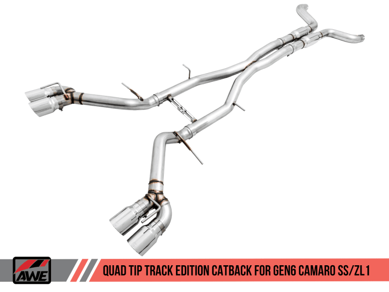 AWE Tuning 16-19 Chevy Camaro SS Resonated Cat-Back Exhaust -Track Edition (Quad Chrome Silver Tips) - Image 3