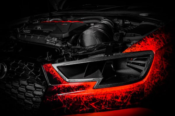 Alternative view of Eventuri Audi RS3 Carbon Headlamp Race Ducts for Stage 3 Intake