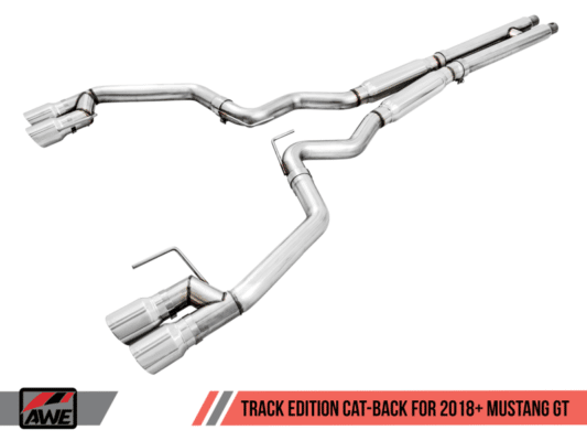 Alternative view of AWE Tuning 2018+ Ford Mustang GT (S550) Cat-back Exhaust - Track Edition (Quad Chrome Silver Tips)