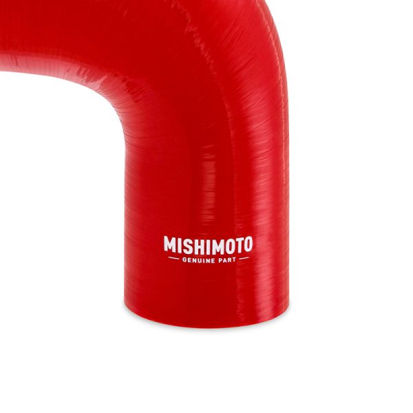 Alternative view of Mishimoto Silicone Reducer Coupler 90 Degree 3in to 3.25in - Red
