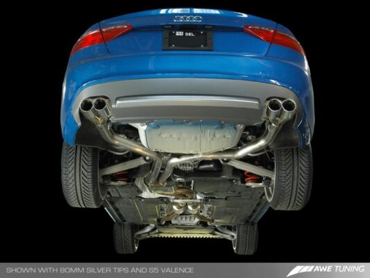 Alternative view of AWE Tuning Audi B8 A5 3.2L Track Edition Exhaust System - Quad 90mm Slash Cut Silver Tips