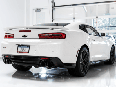Alternative view of AWE Tuning 16-19 Chevy Camaro SS Non-Res Cat-Back Exhaust - Track Edition (Quad Diamond Black Tips)
