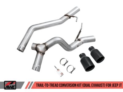 Alternative view of AWE Tuning 2020+ Jeep Gladiator 3.6L Trail-to-Tread (Dual Exhaust) Conversion Kit w/Diamond Blk Tips