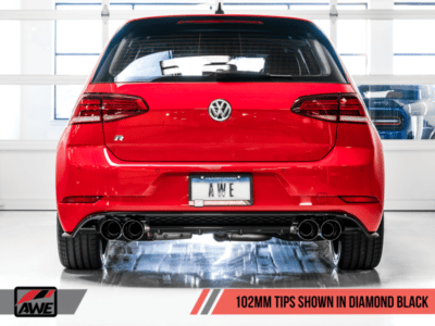 Alternative view of AWE Tuning MK7.5 Golf R SwitchPath Exhaust w/Diamond Black Tips 102mm