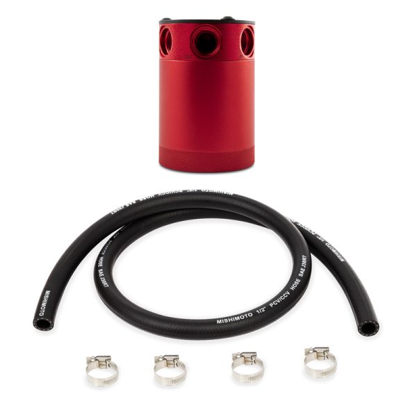 Alternative view of Mishimoto Compact Baffled Oil Catch Can 3-Port - Red