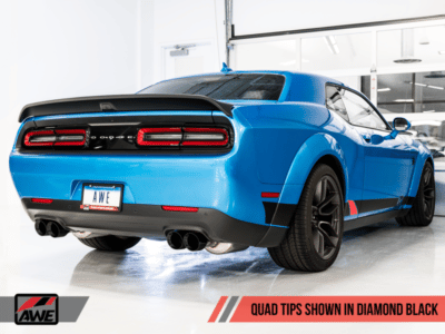 Alternative view of AWE Tuning 2015+ Dodge Challenger 6.4L/6.2L Non-Resonated Touring Edition Exhaust - Quad Black Tips