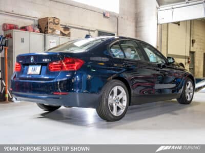 Alternative view of AWE Tuning BMW F30 320i Touring Exhaust w/Performance Mid Pipe - Chrome Silver Tip (90mm)