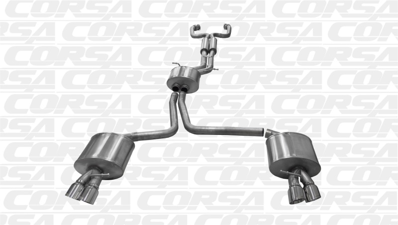 Corsa 10-14 Audi B8 Black Sport 2.5in Cat-Back Dual Rear Exit Black PVD Polished Pro-Series Tips - Image 3