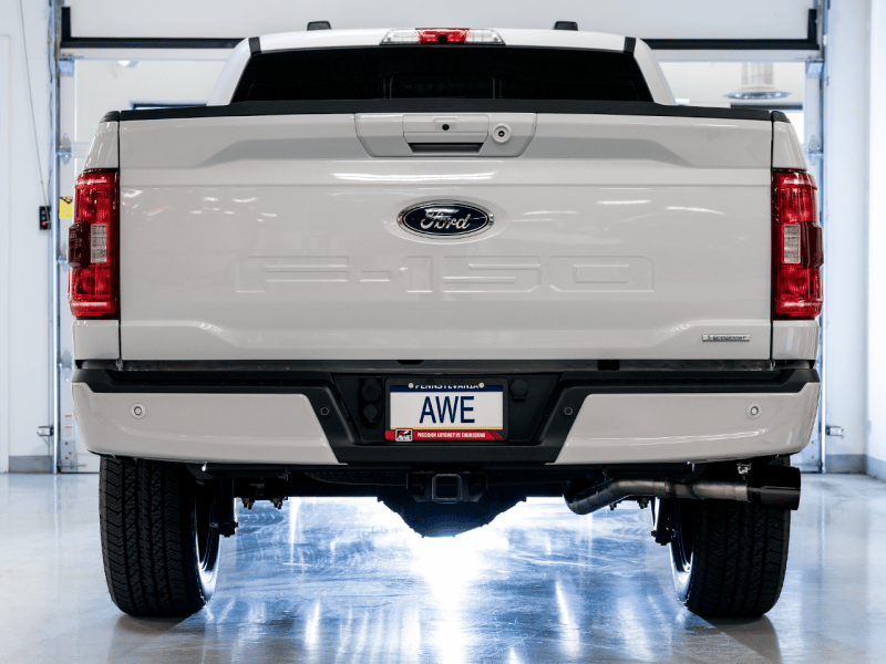 AWE 0FG 21+ Ford F150 Dual Side Exit Cat-Back Exhaust - 4.5in Diamond Black Tips - Image 10