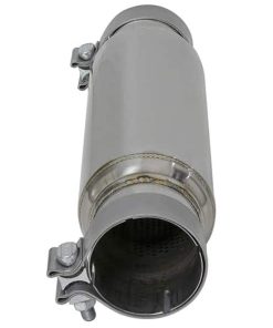 Alternative view of aFe MACH Force-Xp 409 SS Resonator 3in. Inlet/Outlet / 4in. Diameter / 12in. Body / 16in. Length