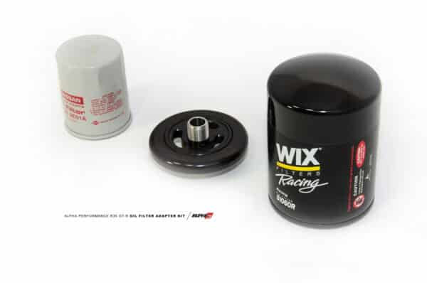 Alternative view of AMS Performance 2009+ Nissan GT-R R35 Alpha CNC Billet Oil Filter Adapter w/Street Filter