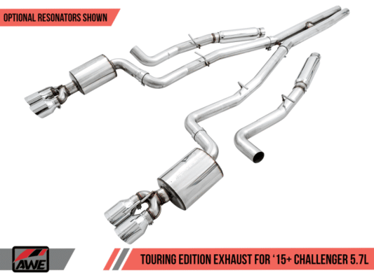 AWE Tuning 2015+ Dodge Challenger 5.7L Touring Edition Exhaust - Resonated - Chrome Silver Quad Tips
