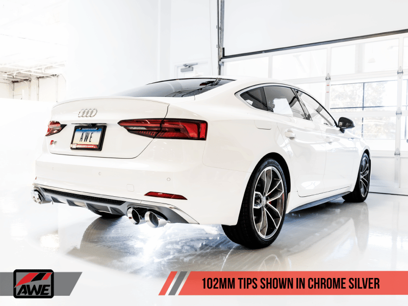 AWE Tuning Audi B9 S5 Sportback Track Edition Exhaust - Non-Resonated (Silver 102mm Tips) - Image 3