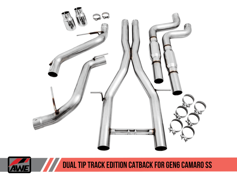 AWE Tuning 16-19 Chevy Camaro SS Non-Resonated Cat-Back Exhaust - Track Edition (Chrome Silver Tips) - Image 3