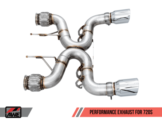 Alternative view of AWE Tuning McLaren 720S Performance Exhaust - Chrome Silver Tips