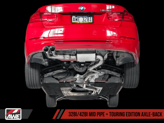 Alternative view of AWE Tuning BMW F3X 28i / 30i Touring Edition Axle-Back Exhaust Single Side - 80mm Silver Tips