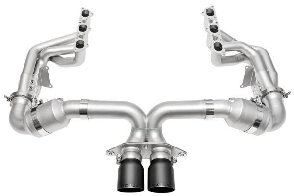 SOUL 2022 Porsche 992 GT3 Catted Exhaust System - 4in Straight Cut Satin Black Tips