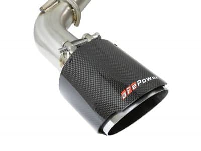 Alternative view of aFe POWER Takeda 2.5in 304 SS CB Exhaust w/ Carbon Fiber Tips 17-19 Infiniti Q60 V6-3.0L (tt)