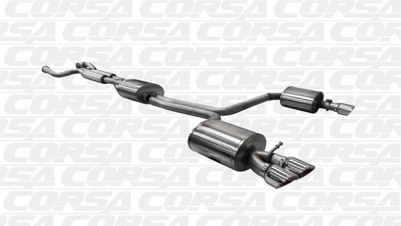 Corsa 10-14 Audi B8 Black Sport 2.5in Cat-Back Dual Rear Exit Black PVD Polished Pro-Series Tips - Image 2