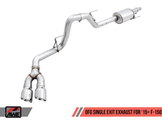 Alternative view of AWE Tuning 2015+ Ford F-150 0FG Single Exit Performance Exhaust System w/4.5in Chrome Silver Tips