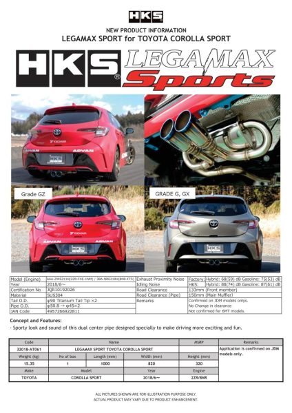 Alternative view of HKS LEGAMAX Sports 2018 Toyota Corolla Sport 2ZR/8NR