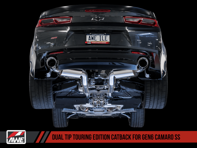 AWE Tuning 16-18 Chevy Camaro SS Resonated Cat-Back Exhaust - Touring Edition (Chrome Silver Tips) - Image 3