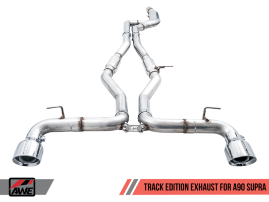 Alternative view of AWE Tuning 2020 Toyota Supra A90 Track Edition Exhaust - 5in Chrome Silver Tips