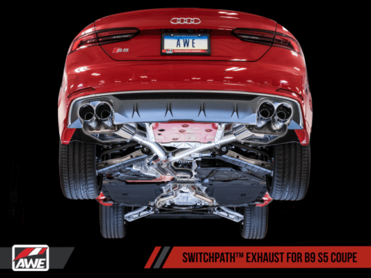 Alternative view of AWE Tuning Audi B9 S5 Coupe SwitchPath Exhaust w/ Chrome Silver Tips (90mm)