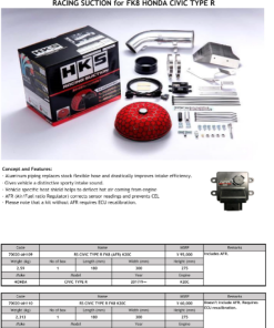HKS RS HONDA CIVIC TYPE-R FK8 K20C (AFR Not Incl.)
