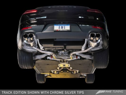 Alternative view of AWE Tuning Panamera 2/4 Track Edition Exhaust (2014+) - w/Chrome Silver Tips
