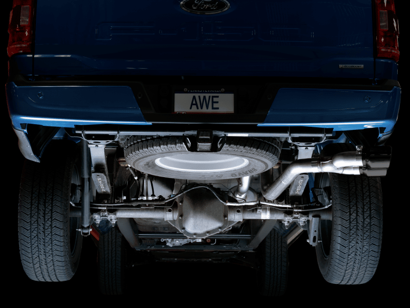 AWE 0FG 21+ Ford F150 Dual Side Exit Cat-Back Exhaust - 4.5in Diamond Black Tips - Image 12