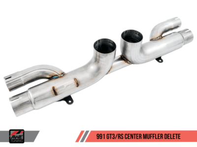 Alternative view of AWE Tuning Porsche 991 GT3 / RS Center Muffler Delete - Chrome Silver Tips