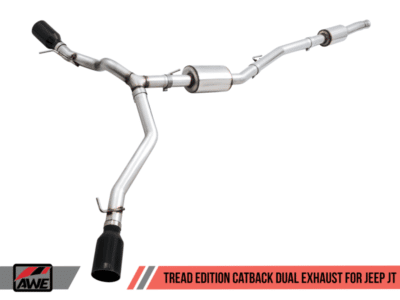 Alternative view of AWE Tuning 20-21 Jeep Gladiator JT 3.6L Tread Edition Cat-Back Dual Exhaust - Diamond Black Tip