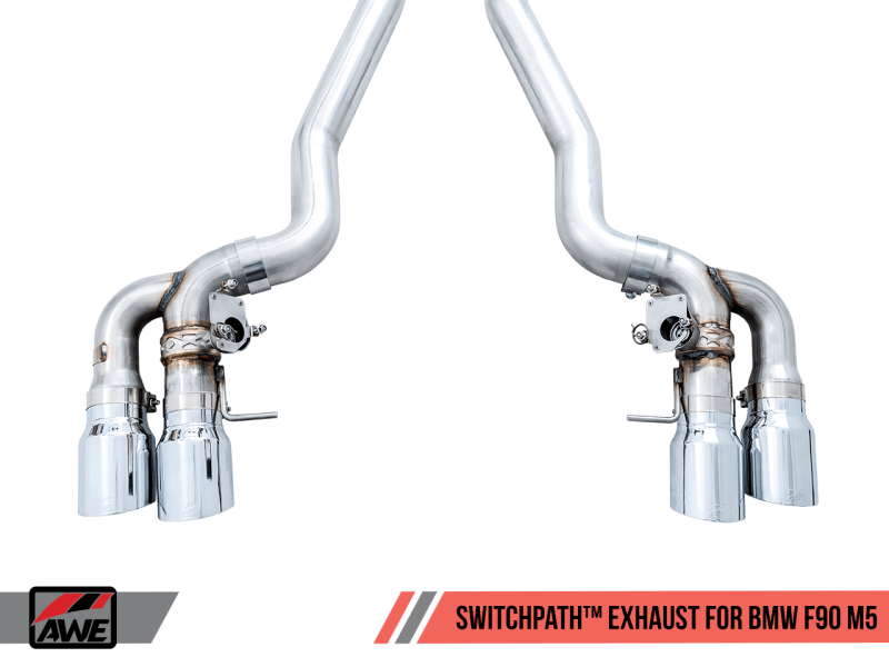 AWE Tuning 18-19 BMW M5 (F90) 4.4T AWD SwitchPath Cat-back Exhaust - Chrome Silver Tips - Image 6