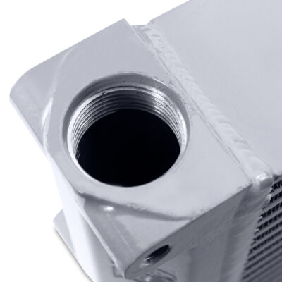 Alternative view of Mishimoto Heavy-Duty Oil Cooler - 17in. Same-Side Outlets - Silver