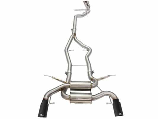 Alternative view of aFe MACHForce XP SS-304 Black Tip 3.0in-2.5in Dia Cat Back Exhaust 11-13 BMW 335i (E90/E92) 3.0L