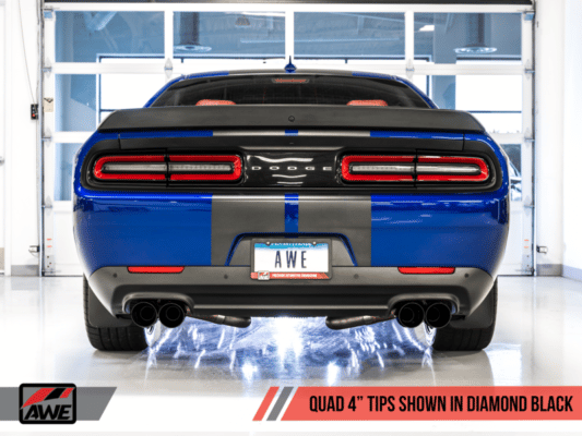 Alternative view of AWE Tuning 2017+ Dodge Challenger 5.7L Touring Edition Exhaust - Resonated - Diamond Black Quad Tips