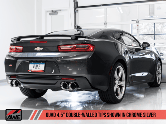 Alternative view of AWE Tuning 16-19 Chevrolet Camaro SS Axle-back Exhaust - Track Edition (Quad Chrome Silver Tips)