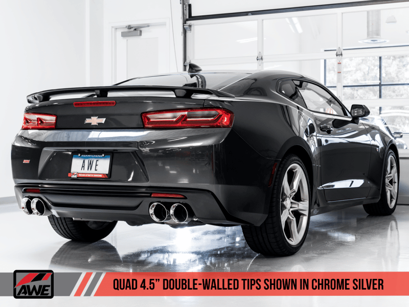 AWE Tuning 16-19 Chevrolet Camaro SS Axle-back Exhaust - Track Edition (Quad Chrome Silver Tips) - Image 2