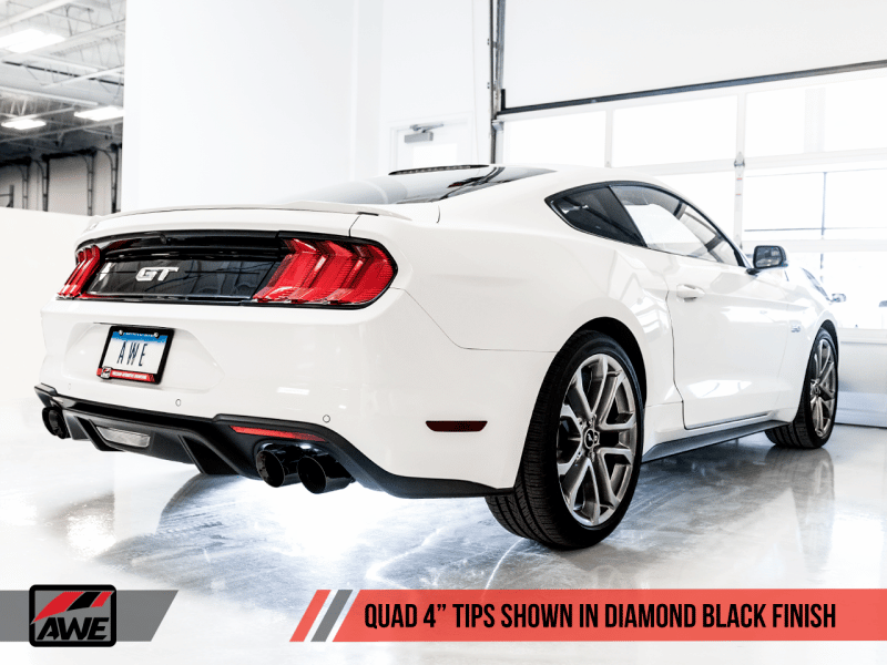AWE Tuning 2018+ Ford Mustang GT (S550) Cat-back Exhaust - Track Edition (Quad Diamond Black Tips) - Image 4