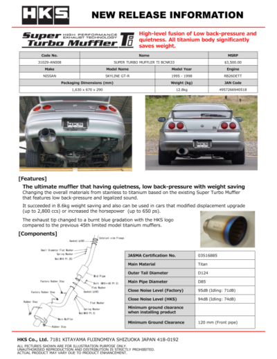 Alternative view of HKS SUPER TURBO MUFFLER TI BCNR33 RB26DETT